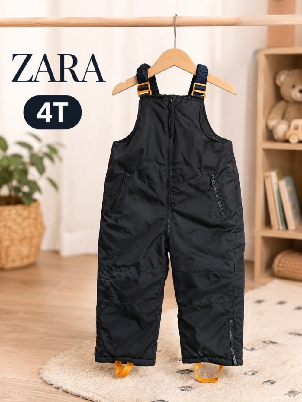 Zara Kids Black Snow Bib Pants Overalls Size 4T Winter Ski